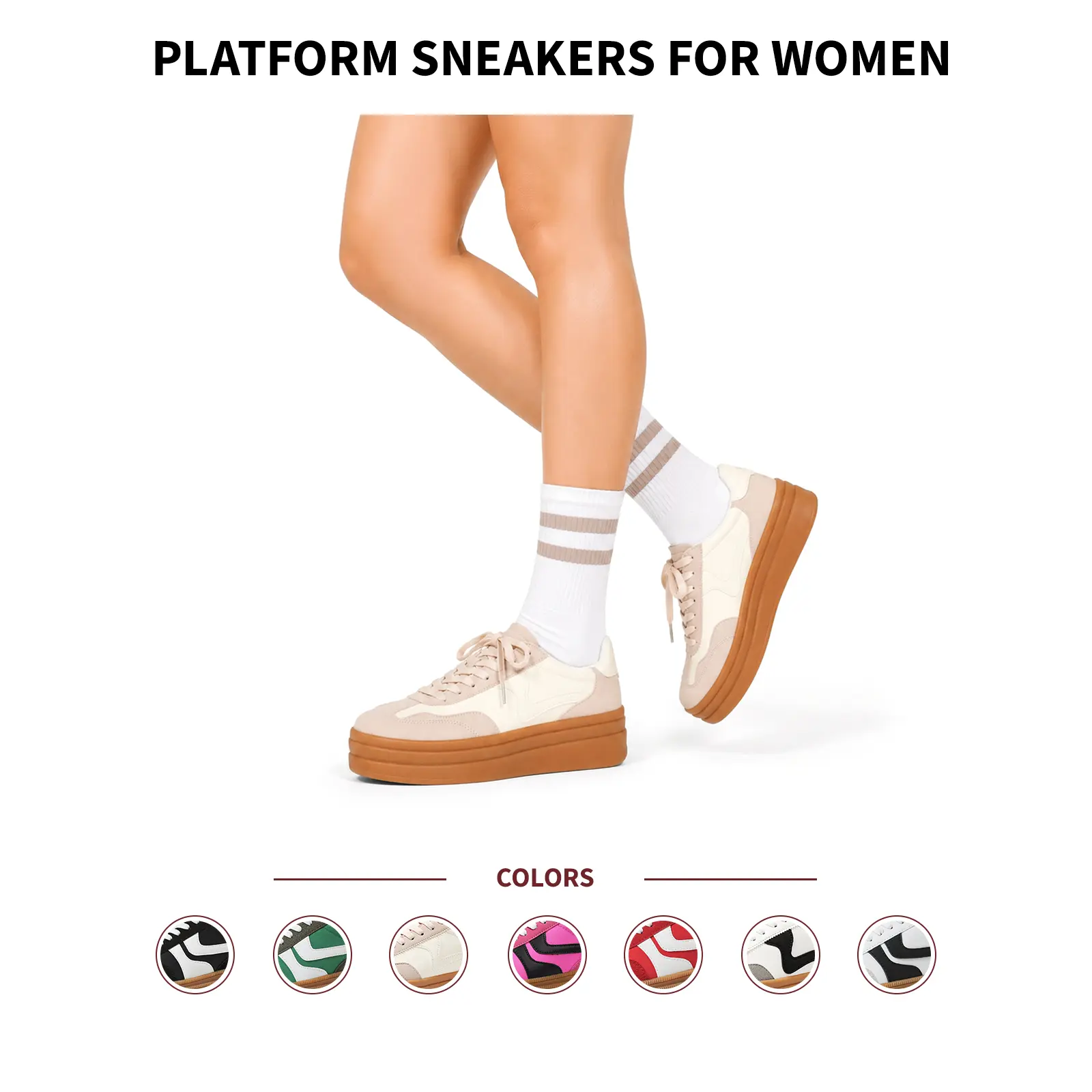 Platform Sneakers for Women Round Toe Rubber Gum Platform Sole Lace Up Suede Comfortable Fashion Casual Retro Street Style Walking Tennis Trendy Shoes