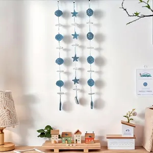 【Set of 3】3D Wooden Starfish Scallop Fish Hanging Ornaments Mediterranean Blue Style for Home Wall Decor/Interior Wall Decor/Theme Party/Summer Holiday Gift