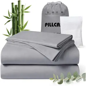 Luxury Organic Tencel & Viscose from Bamboo Cooling Sheet Set,Soft Lyocell Sheets with Deep, Hypoallergenic & Breathable Bedding with Pillowcases (Gray, Queen)