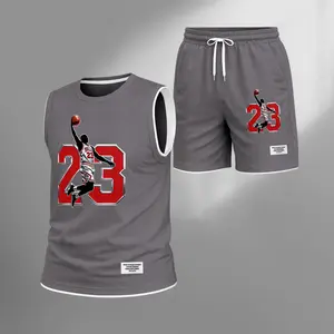 Men’s Number 23 Basketball Print Summer Set Sleeveless Tank Top & Shorts Matching Outfit, Lightweight Casual Streetwear Athletic Set for Everyday & Holiday