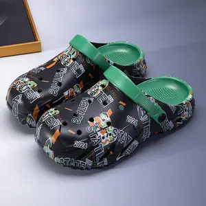 Men's 1-Piece EVA Clog Slippers, All-Seasons Hole-Design Shoes, Irregular Non-Slip Outsole, Breathable Easy-to-Clean Graffiti Style, Suitable for Outdoor Sports and Daily Casual Wear