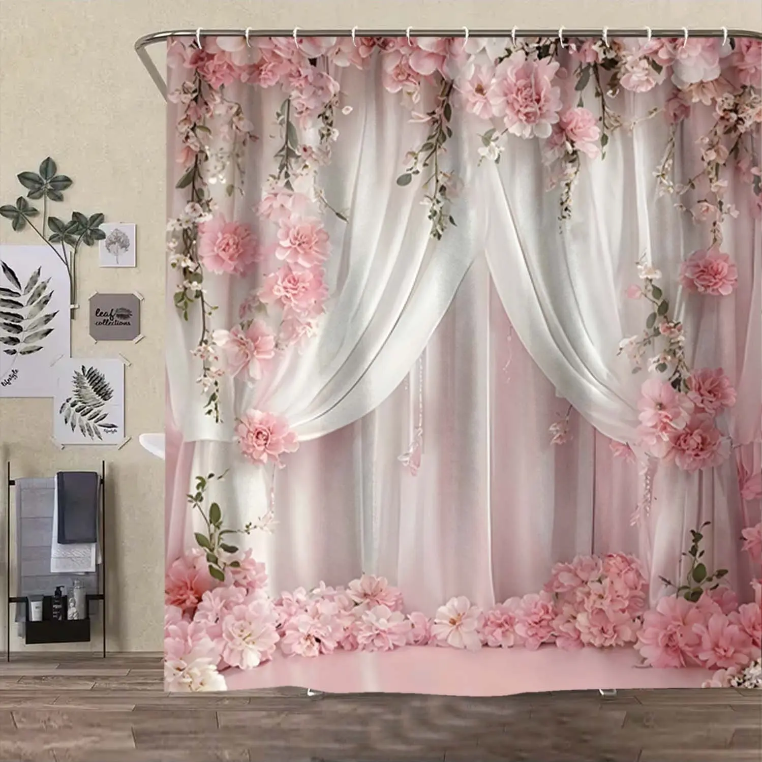 Abstract Floral Bathroom Set, Includes Soft Floral Shower Curtains For Bathroom, Mat, Toilet Seat Cover, Elegant Decor, Aesthetic Bathroom Decor, 4-Piece Bath Ensemble, Shower Curtain Sets, Bathroom Accessory, Bathroom Decor And Accessories