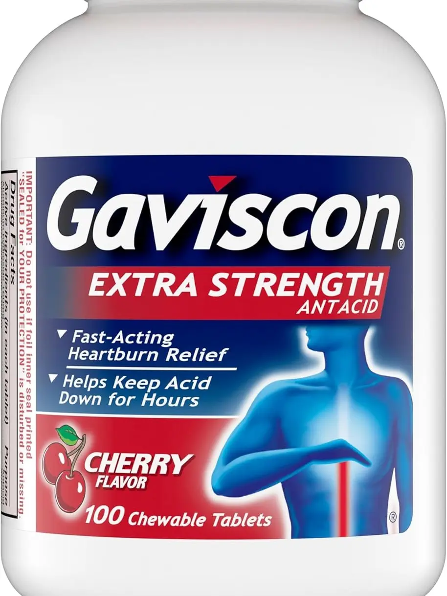 Gaviscon Extra Strength Cherry Chewable Tablet For Fast-Acting Heartburn Relief, 100 Count