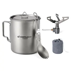 Camping Cookware 750ML Titanium Pot with Camping Stove and Spork Portable Pot for Backpacking, Hiking, Traveling and Picnic