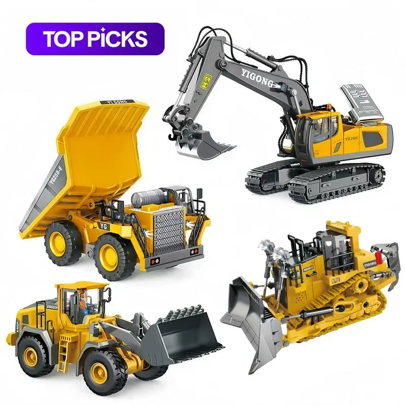 Remote Control Construction Multi-Vehicle Toy Set - Button Cell-Powered, RC Excavator, Toy Truck Lorries, Bulldozer - Ideal Birthday Gift for Kids, Toys