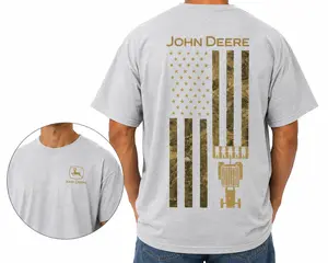 John Deere Camo American Flag Tractor Gildan T-Shirt – Patriotic Farmer Back Print Tee