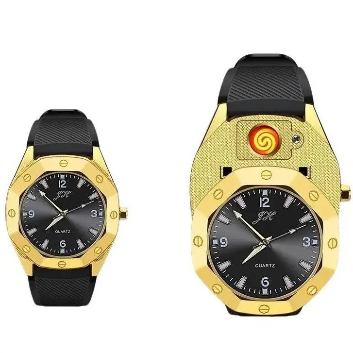 Next-Level Drip 2-in-1 Men's Luxury Gold Quartz Watch with Secret Flameless Electronic Gadget , Gift Box