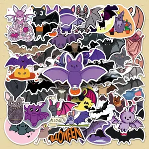 Cartoon Bat Pattern Sticker, 50pcs/set Waterproof Self Adhesive Decor Paper, Decor Sticker for Gift Greeting Card Water Bottle Laptop Phone Cellphone, Halloween