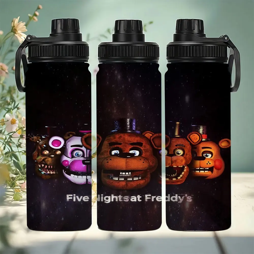 1pc 20oz Stainless Steel Insulated Mug, "Five Nights at Freddy's" Themed Water Bottle, Insulated Drinkware, with Handle and Leak-proof Lid, Keeps drinks hot or cold, A personalized gift for birthdays/holidays, or for family and friends