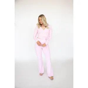 Whitney Light Pink Wrap Top and Pant Set