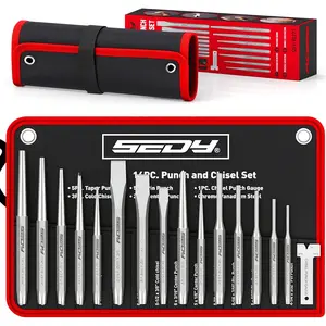 16- Precision Punch & Chisel Set - Taper Punch, Pin Punch, Center Punch, Cold Chisels & Gauge for Versatile Applications
