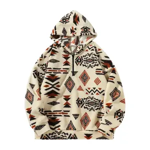 Men's Ethnic Style Quarter-Zip Hoodie, Casual Loose Long-Sleeve Sweatshirt with No Pockets, Made from High-Quality Comfortable Fabric Suitable for Autumn and Winter, Vintage Apparel, Men's Everyday Wear, Fashionable Hoodie, Country Music Festival Attire s