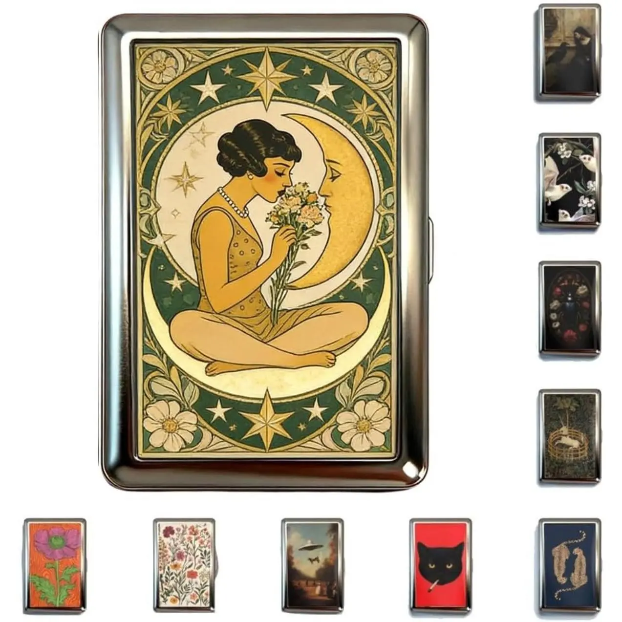 Vintage Card Holder Wallet with Metal Money Clip – Unisex RFID Blocking Business Credit Card & ID Case, Retro Cig Pocket Trinket Holder