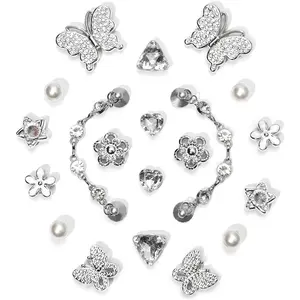 20pcs Bling Gems Plastic Butterfly Flower Sparkling Rhinestones Pearl DIY Shoe Decoration Charms for Women's Party Favor