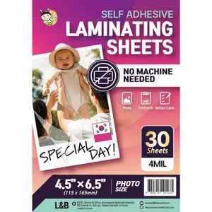 No Heat Self Sealing Laminating Sheets 4 x 6 Inch 30 Pack 4mil Thickness Transparent Self Adhesive for Protecting Documents Photos Postcards