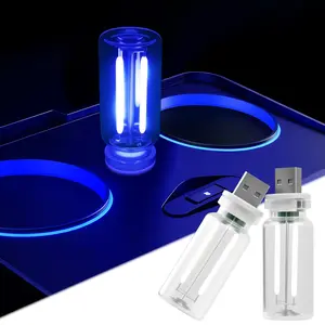 Retro Bottle-Shape USB Car Night Light Bulbs, 2-Piece Touch-Dimmable Ambient Glow Lamps, Portable Mini Decor Lights for Vehicle, Bedroom (Blue)