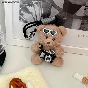 2-Pack Cute Flash Camera Bear Plush Bag Pendant – Soft Faux Fur Pink Heart Teddy Bear Keychain with Sturdy Carabiner, Adorable Charm for Keys, Bags & Cars, Perfect Sweet Daily Accessory