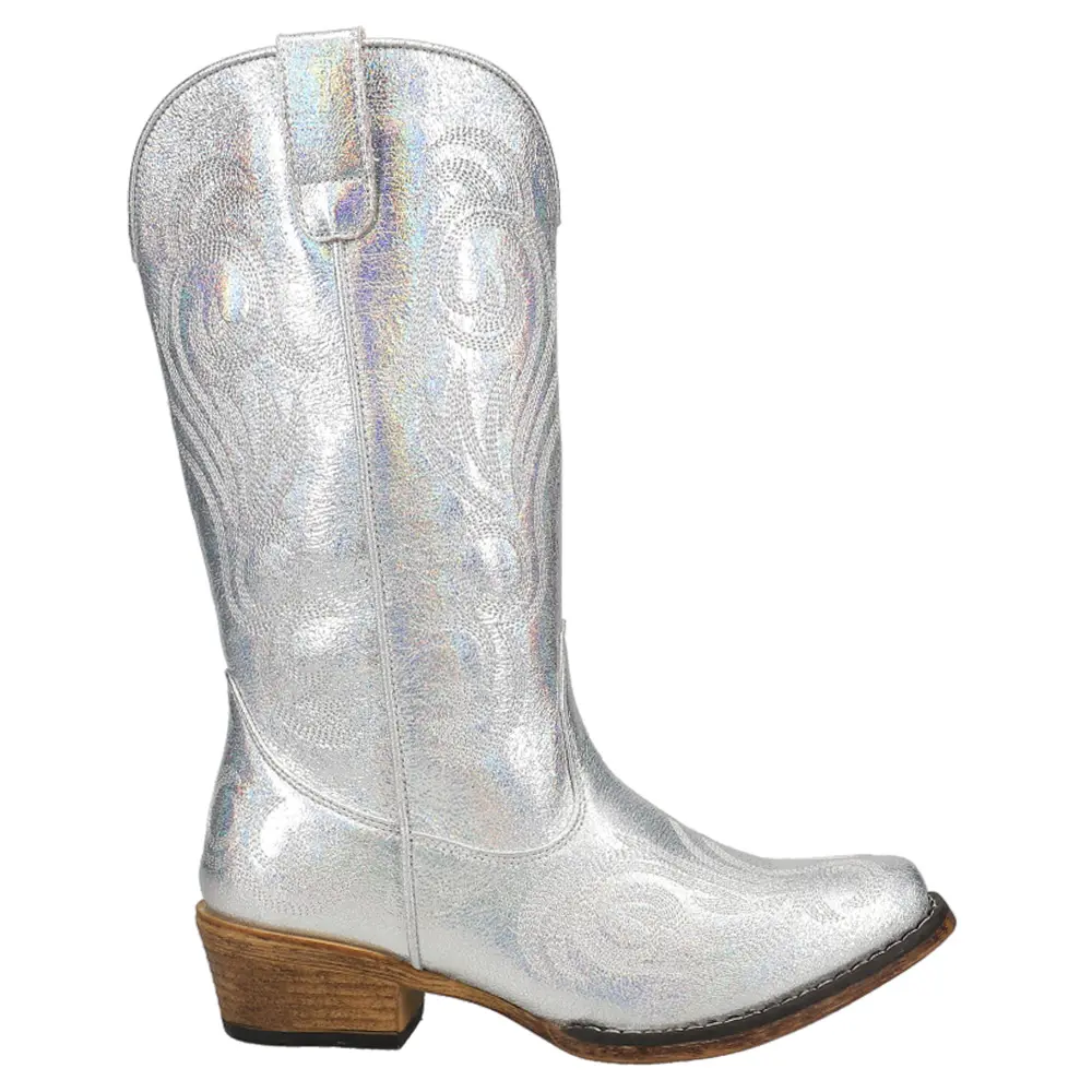 ROPER Womens Riley Metallic Embroidered Snip Toe  Casual Boots Mid Calf Low Heel 1-2" - Silver