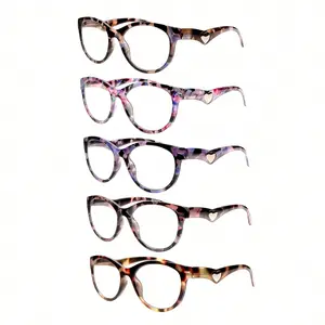 ZOELEAD 5 Pack Reading Glasses for Women Blue Light Blocking Stylish Heart-Shaped Printed Frames Eyeglasses with Fashion Tapered Tip Design Spring Hinges Lady's Computer Readers Value Pack