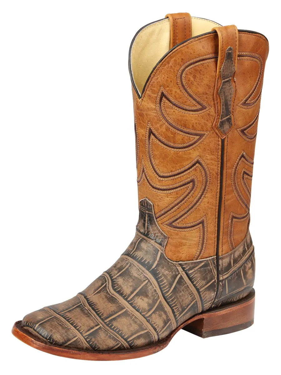 El General Men’s Leather Cowboy Boot - Made in Mexico - Alligator Crocodile Print Tobacco 45663