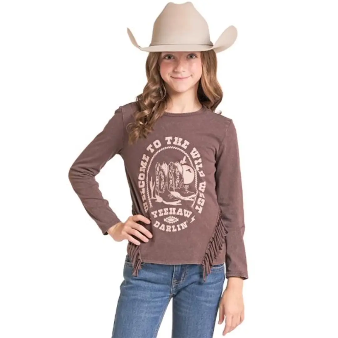 Rock & Roll Denim Youth Girl's Graphic Fringe T-Shirt BG22T09791