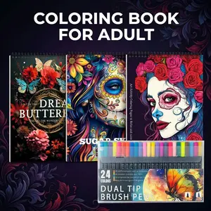 3pcs Coloring Books, Art Supplies Kit, 24 Colors Markers - Women & Butterfly Themes, Beginner-Friendly, Patterns for Adults - A4 Spiral Bound with Vivid Designs, Therapeutic Fun - Perfect Gift for Valentine's Day & New Year