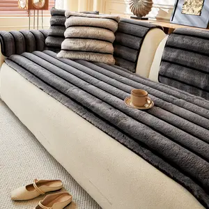 1pcFaux Fur Sofa Cushion Set - Autumn/Winter Plush Throw Blanket Seat Pad, Luxury 3-Seater + Chaise Lounge Cover (Premium Non-Slip Design)
