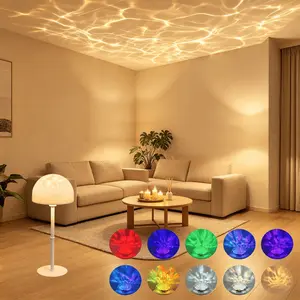 Wave LED Projector Light, 16 Colors Rechargeable Wireless Shower Lamp with Remote, Water Ripple Night Light for Bathroom Bedroom, Portable Ambient Table Lamp