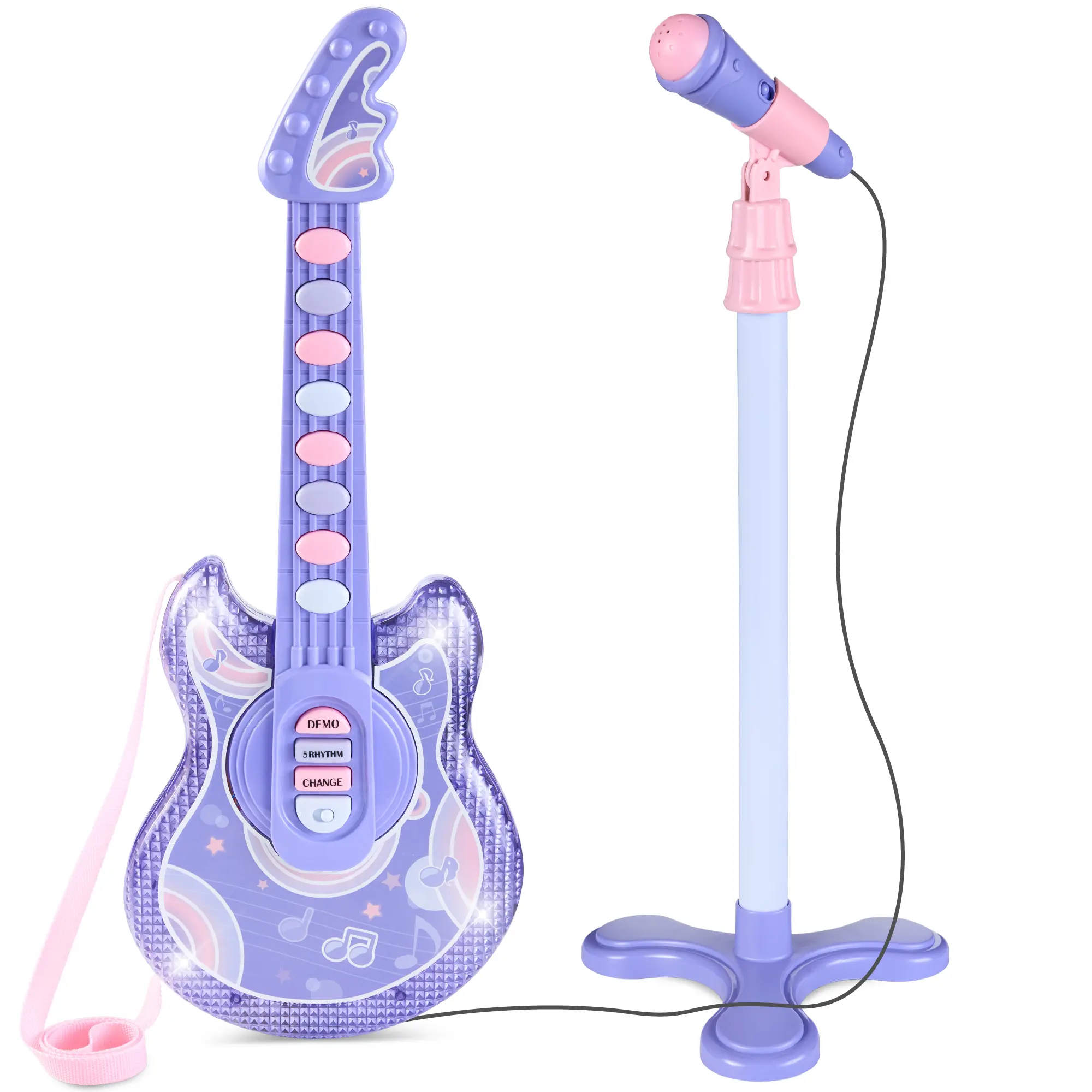 Best Choice Products 19in Kids Flash Guitar, Pretend Play Musical Instrument Toy for Toddlers w/ Mic, Stand