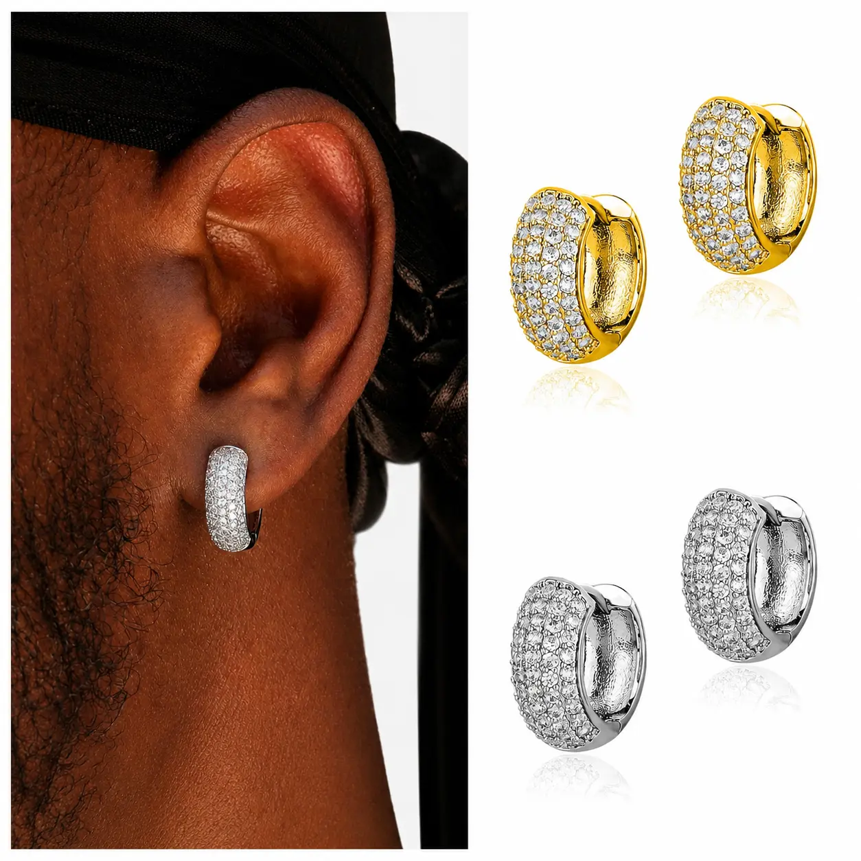 HipHop Style Pavé Zircon Hoop Earrings 14K Gold Minimalist Versatile Stud Earrings with a Premium Aesthetic For Men Women