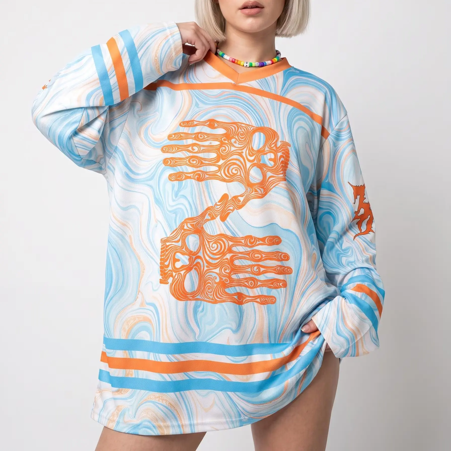 Bass Rave Hockey Jersey Skeleton Hands Swirl Hockey Shirt Trippy Edm Festival Outfit, Unisex Jersey, Gift For Him, Gift For Her