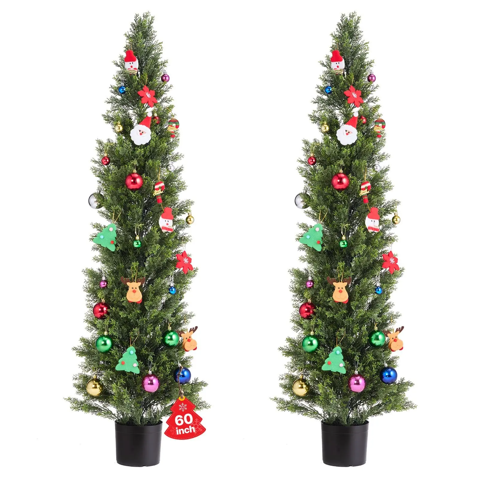 Artificial Topiary Cedar Trees, 60-Inch, 2-Pack Faux Pine Shrubs, Silk-Look Realistic Plants, Easy Assembly, Ideal Decor For Front Porch, Outdoor Patio, Garden, Balcony, Backyard, Indoor Office