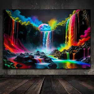 Colorful Waterfall Landscape Pattern DIY Diamond Arts Colorful Painting Kit without Frame, DIY 5D Diamond Arts Painting Kit, Wall Art Decor for Home Living Room