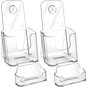 Acrylic 4 Inches Wide Brochure Holder, Wall Mount Clear Countertop Organizer Literature Holders 2 Pack