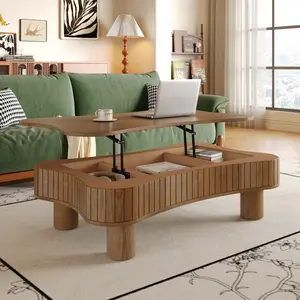 42" Walnut Lift Top Coffee Table for Living Room - Indoor Furniture with Fluted Panel, Hidden Storage, Silent Hydraulic Lift, Curved Safety Corners, 5-Min Assembly (27"W x 13-18.9"H)
