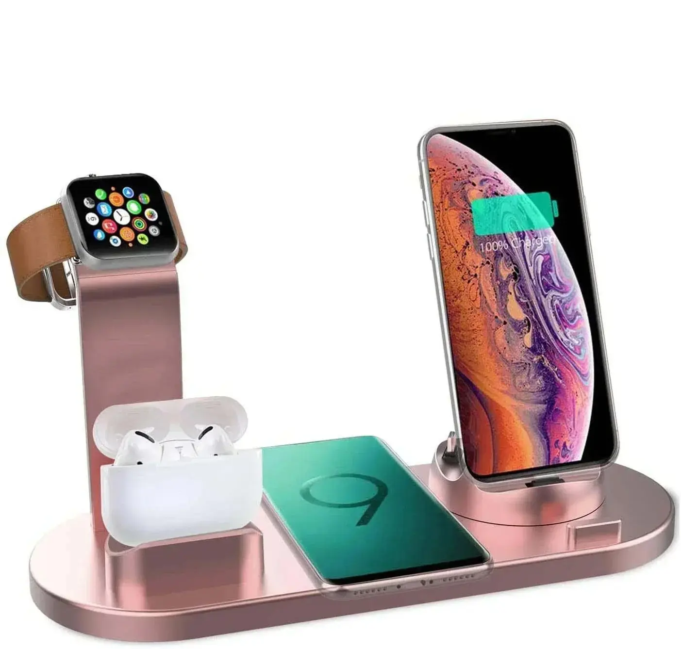 7-in-1 Wireless Charger Stand for iPhone 1-12/9/8/7/6/2/1, Fast Charging Dock Station with Retractable Dual C USB Cable, Ultra-Fast Charging Fan, Smartphone/Cellphone/Pad Holder, 4 Colors, Car Electronic USB Charger