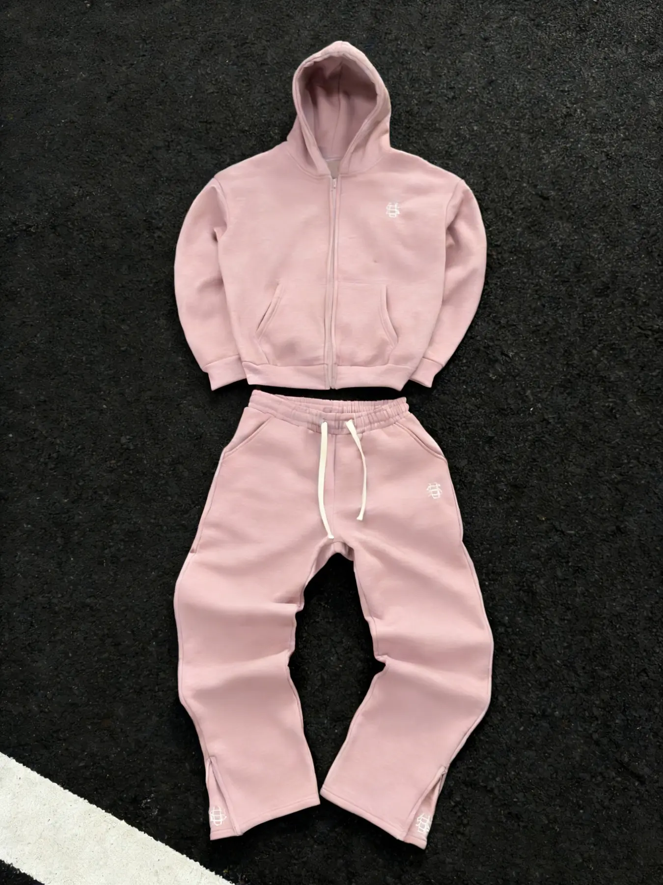 Men's Full-Zip Hoodie and Jogger Pants Set, Activewear, Athletic, Embroidered Logo, Oversized Loose Street Style, Casual Daily Wear, Commuter