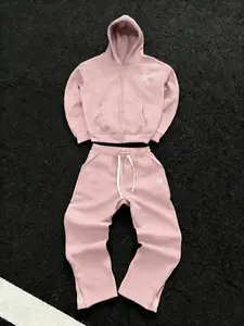 Men's Full-Zip Hoodie and Jogger Pants Set, Embroidered Logo, Loose Street Style, Casual Daily Wear, Commuter