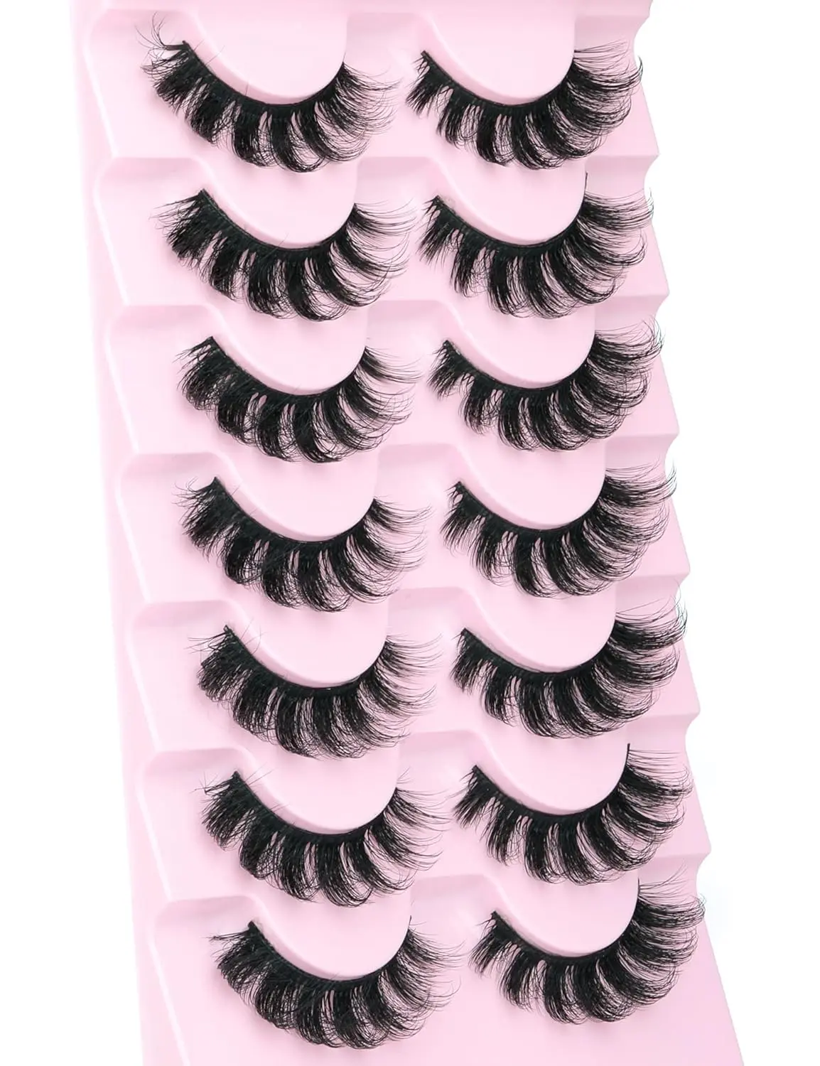 Mink Lashes Fluffy Wispy Lashes Natural Look 3D False Eyelashes D Curl Russian Strip Lashes 7 Pairs Short Fake Eyelash Pack