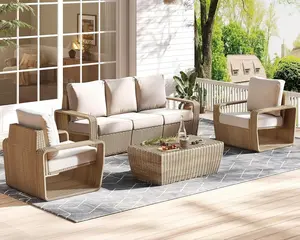 AMERLIFE Modern Large Patio Furniture Sets, PE Rattan Patio Couch and 2 Wicker Chairs with Irregular Design, Outdoor Furniture Sets for Backyard, Patio, Garden/Best Gift Ideas/Christmas Gifts