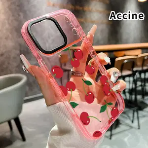 Premium Transparent Case for iPhone 17 Pro Max 16 15 Plus Air 14 13 12 11 Cherry Delight Pattern Pattern Non-Yellowing Soft Bumper Armor Shockproof Aesthetic Phone Cover