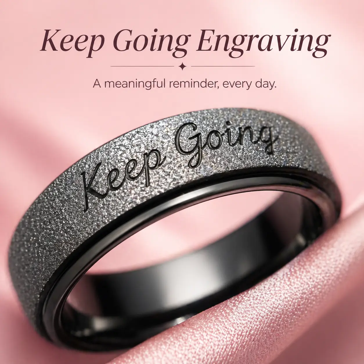 Keep Going Fidget Spinner Ring for Women Men, Rotating Stress Relief Ring, Inspirational Black Engraved Ring, Trendy Gift for Her Him