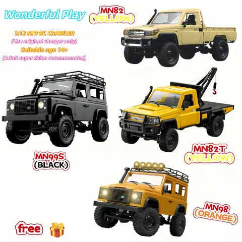 MN82/MN82T/MN99S/MN98 1:12 & JXC18 1:18 RC Model Car Remote Controlled Vehicles, 2.4GHz High-Torque 4WD RC Crawler, Dual-Speed, LED Lights, Includes Cells, Rechargeable Birthday Gift (Batteries Packed Separately)