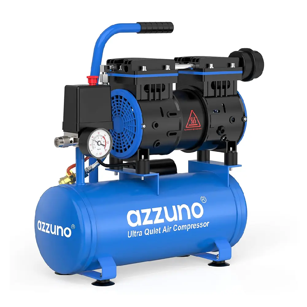 AZZUNO AZN2GAL-8BAR, 110V/60Hz, 70dB Ultra Quiet 2 Gallon Portable Air Compressor, 550W@116PSI Oil-Free Compact Compressor Tank, Overheat and Decompression Protection