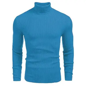 Men’s slim-fit knitted ribbed turtleneck/high-neck sweater — soft, thick long sleeves; basic winter casual knitwear; ideal to pair with jeans for outdoor wear; can be worn under a raincoat.