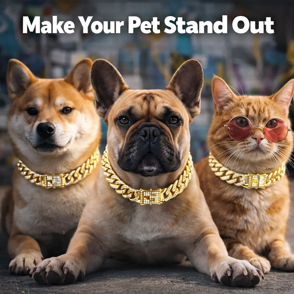 Pet Cuban Link Collar for Dogs & Cats, Gold Chain Dog Necklace with Rhinestone Clasp, Hip Hop Bling Pet Collar for French Bulldog Chihuahua Puppy Cat, Stylish Pet Jewelry for Photos Parties & Gifts