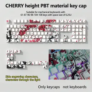 Cherry Height Pbt Keycaps, Fox Mask Design, Transparent Gradient, Aesthetic, Pbt Material, Suitable for 61/87/98/104/108 Keys Mechanical Keyboard