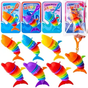 28PCS Valentine's Day Sensory Slug Fidget Toys, Articulated Dolphin & Shark with Valentine's Day Cards, Relaxing Hand-Held Fidget Toys for Kids Ocean Themed Sensory Stress Party Favors Toys