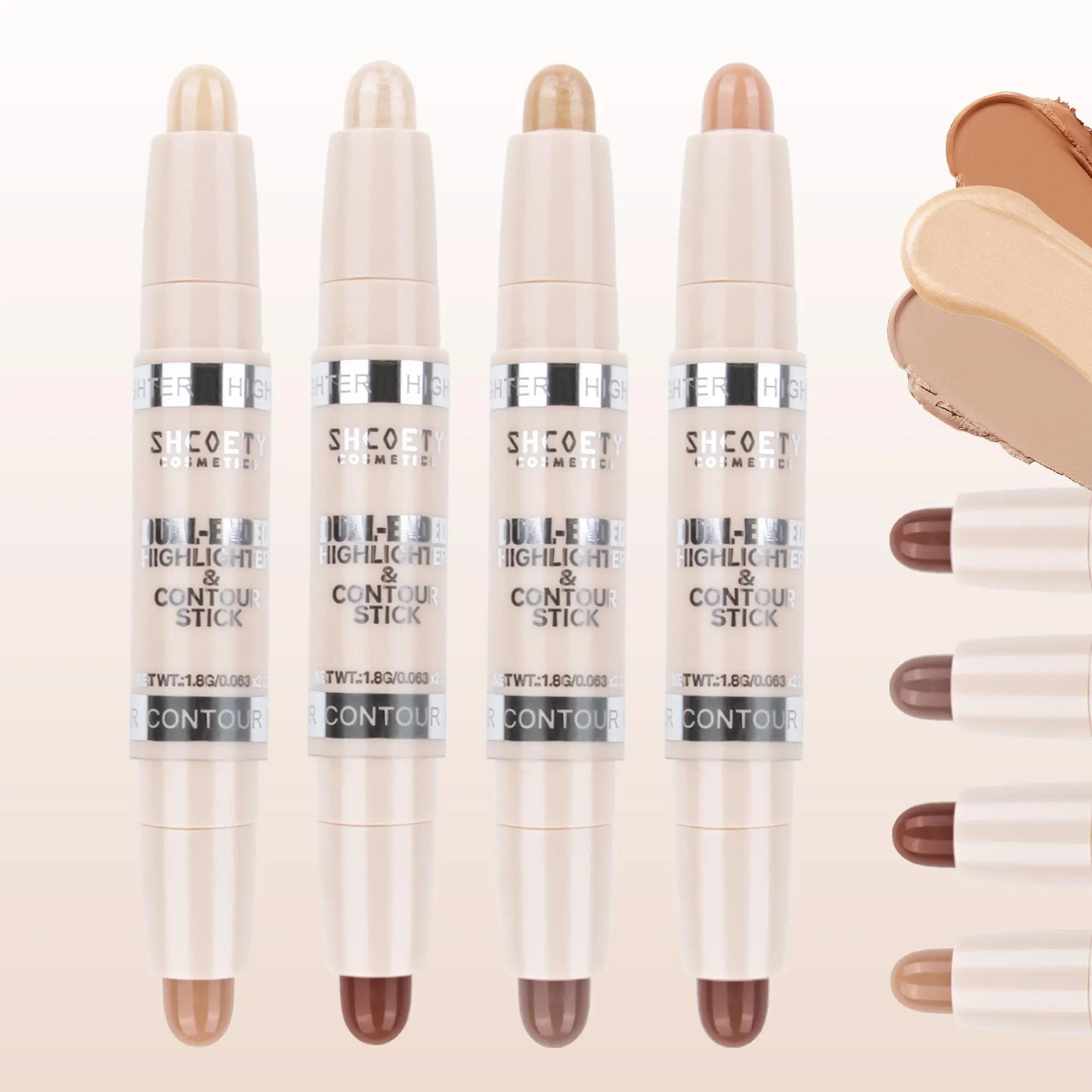 Double-ended Contour Stick, Highlighter Stick, Contouring Stick, 4 Counts/set Matte Finish Highlighting Makeup Pen for Nose Face, Facial Makeup Tool for Women & Girls, Cosmetic, Highlighter Matte Glam
