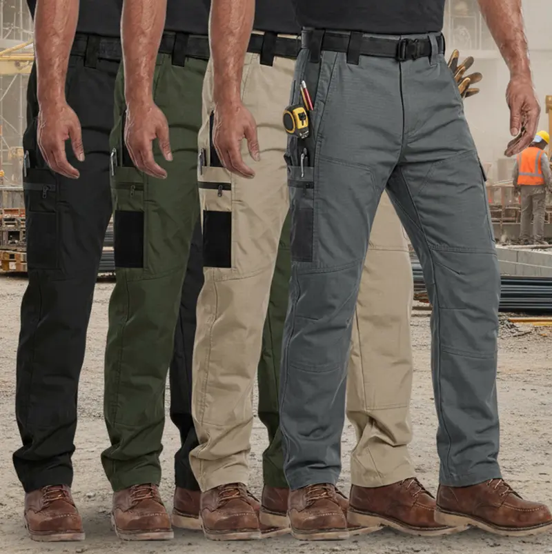 HOMUG 4-Pack Men's Solid Tactical Training Pants, made of 230g wear-resistant fabric, featuring multi-pocket design with zippers. Outdoor work trousers for spring and autumn, suitable for fishing, hiking and other activities.